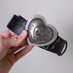 y2k heart black western floral belt